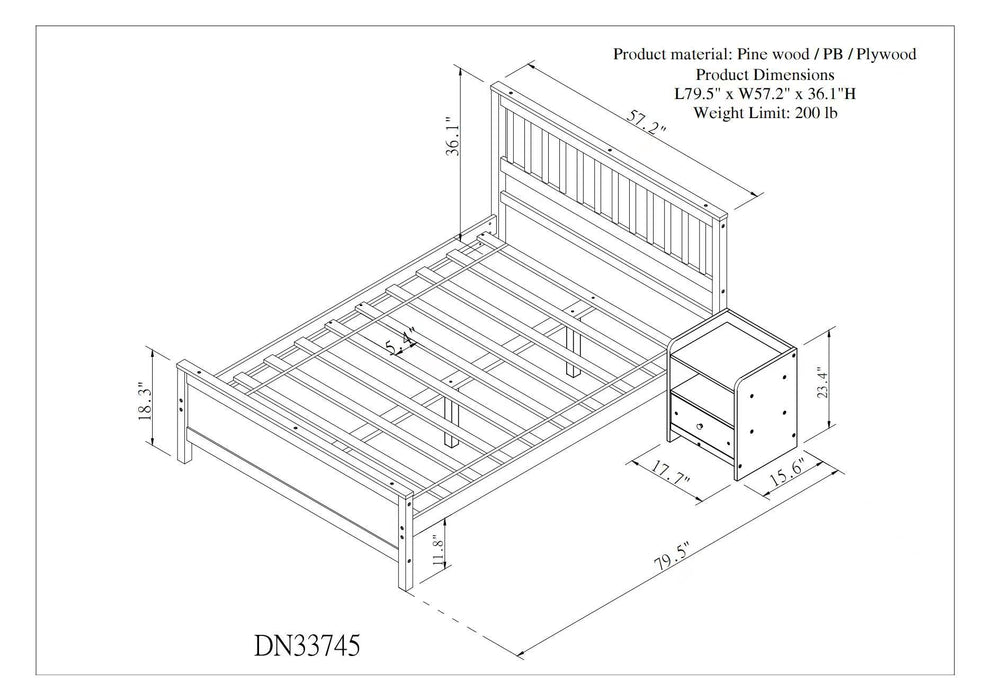 Bed With Headboard And Footboard For Kids, Teens, Adults, With A Nightstand