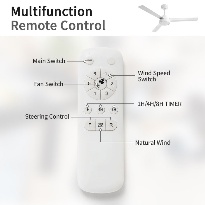 Ceiling Fan Without Light, 3 Blades Farmhouse Ceiling Fan With Remote Control 6-Speed Reversible Dc Motor For Living Room, Bedroom, Kitche