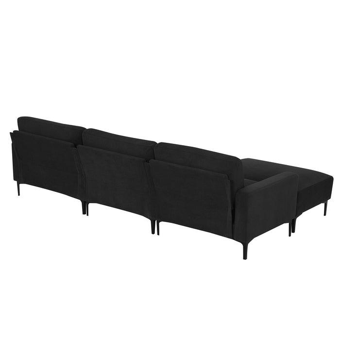 Modern L-Shaped Sectional Sofa, 4-Seat Velvet Fabric Couch Set With Convertible Ottoman, Freely Combinable Sofa For Living Room, Apartment, Office, Apartment