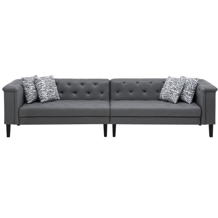 Sarah - Vegan Leather Tufted Sofa With 4 Accent Pillows
