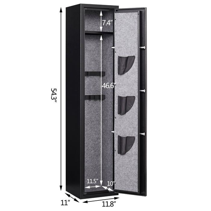 3 - 5 Gun Safes For Home Rifle And Pistols, Quick Access Safes For Shotguns, Cabinets With Adjustable Rack, Pockets And Removable Shelf, External Battery Cases And Alarm System - Black