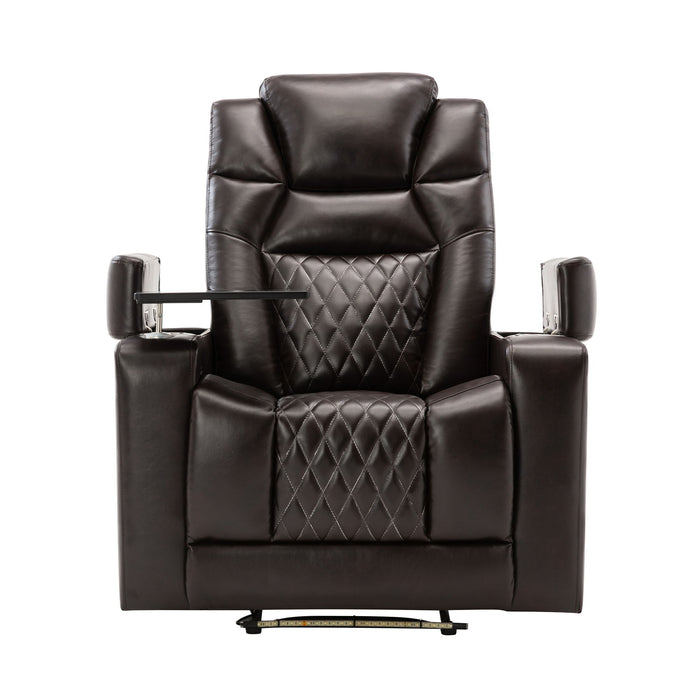 Power Motion Recliner With USB Charging Port And Hidden Arm Storage, Home Theater Seating With 2 Convenient Cup Holders Design And 360 Degree Swivel Tray Table