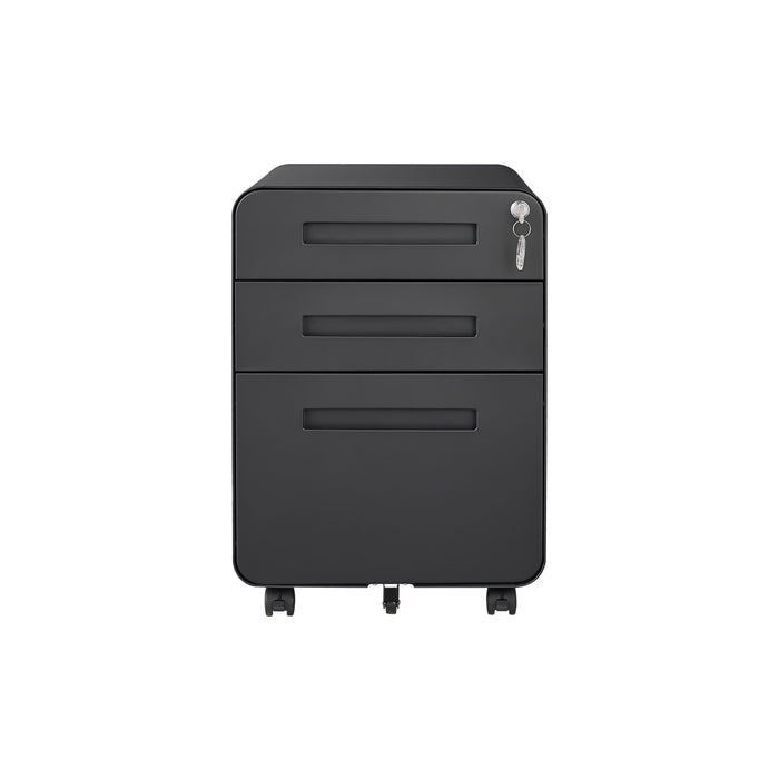 3 Drawer Mobile File Cabinet Under Desk Office, Simple Style Versatile Storage Cabinet For Legal / Letter / A4 Files, 5 Wheel Design Anti-Tilting Cold Rolled Steel Waterproof Moisture-Proof