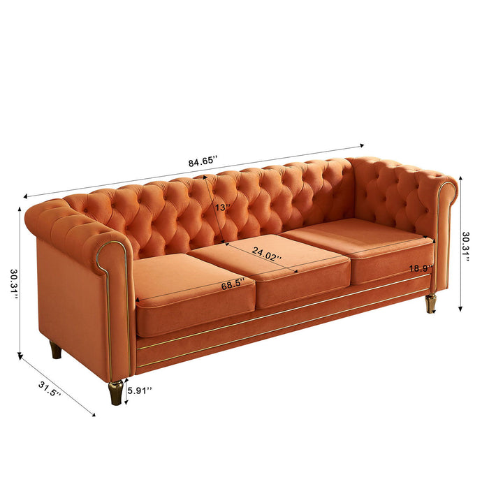 Chesterfield - Velvet Sofa 84.65" For Living Room