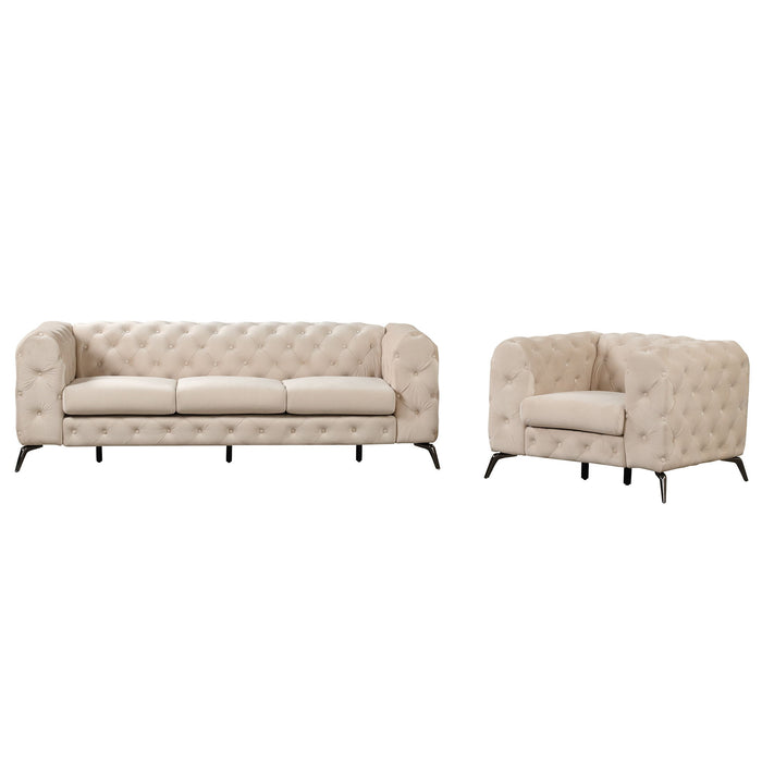 3 Piece Sofa Sets Modern With Sturdy Metal Legs, Velvet Upholstered Couches Sets Including Three Seat Sofa, Loveseat And Single Chair For Living Room Furniture Set - Beige