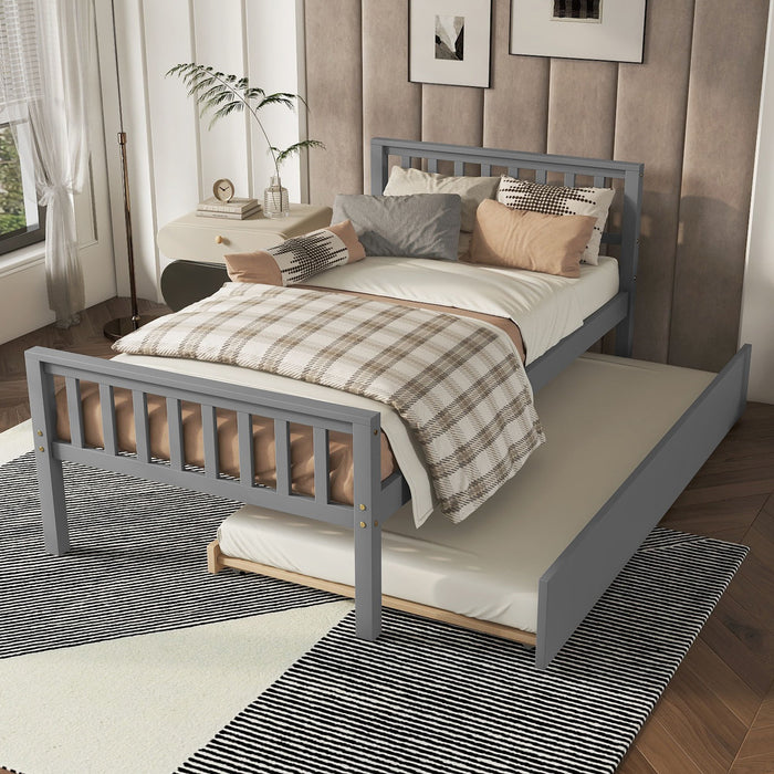 Twin Bed With Trundle, Platform Bed Frame With Headboard And Footboard, For Bedroom Small Living Space, No Box Spring Needed