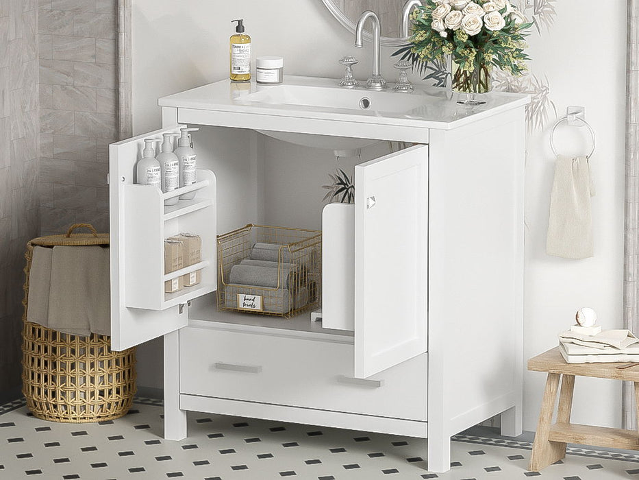 Bathroom Vanity With Single Sink, Combo Cabinet Undermount Sink, Bathroom Storage Cabinet With Two Doors And A Drawer, Soft Closing, Multifunctional Storage, Solid Wood Frame