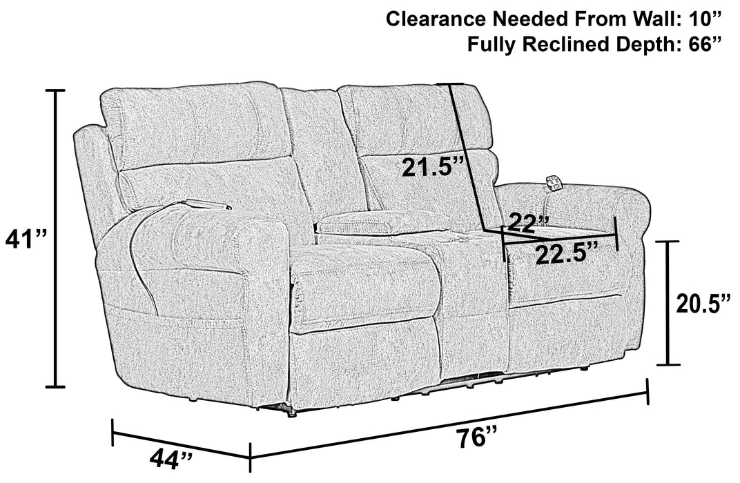 Tranquility - Power Headrest Power Lay Flat Reclining Cons Loveseat With CR3 Heat / Massage / Lumbar - Pewter