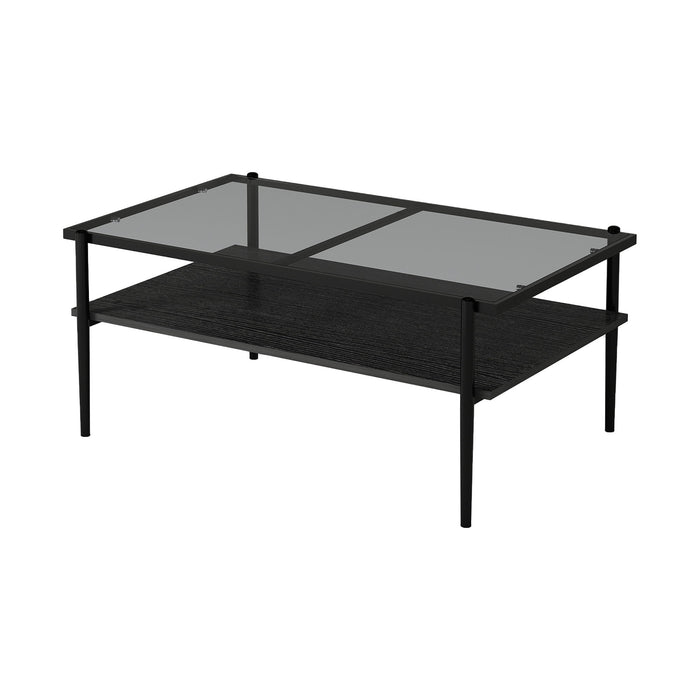 Rectangle Coffee Table With Tempered Glass Top And White Legs, Modern Table For Living Room