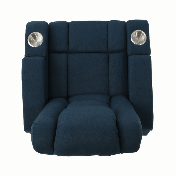 Wide - Power Standard Recliner Chair With Arm Storage With USB - Navy Blue