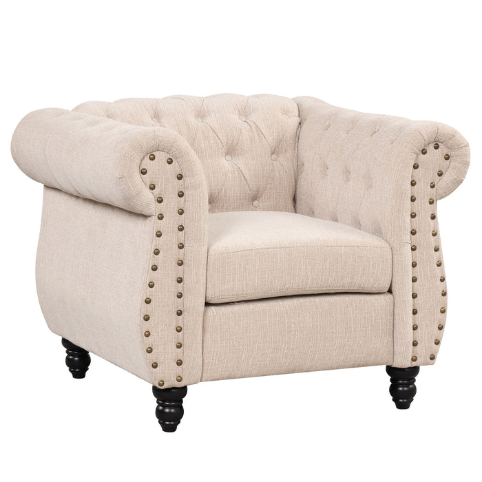 Modern Sofa Dutch Plush Upholstered Sofa, Solid Wood Legs, Buttoned Tufted Backrest