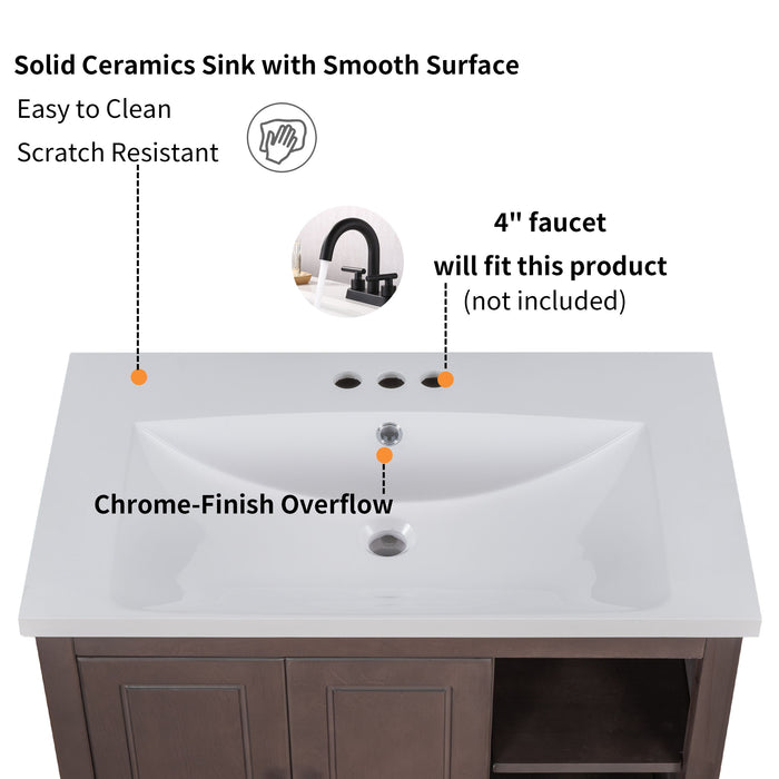 Bathroom Vanity With Sink, Bathroom Storage Cabinet With Doors And Drawers, Solid Wood Frame, Ceramic Sink