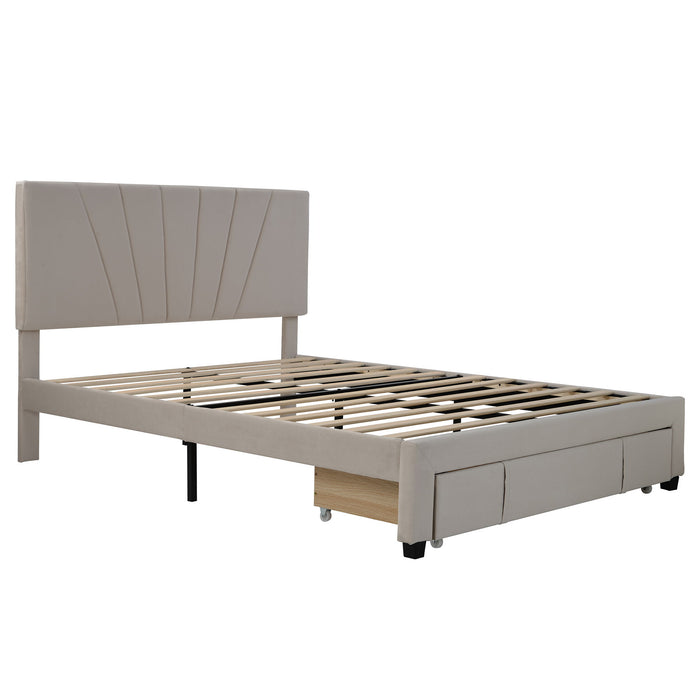 Storage Bed Velvet Upholstered Platform Bed With A Big Drawer