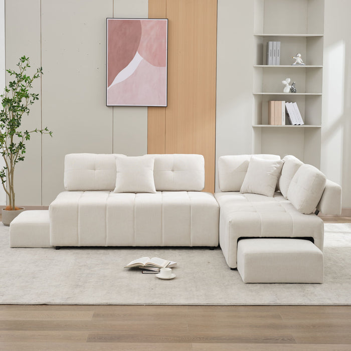 L-Shaped Sofa Sectional Sofa Couch With 2 Stools And 2 Lumbar Pillows For Living Room