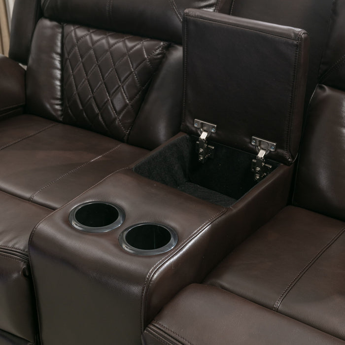 Home Theater Seating Manual Recliner Loveseat With Hide-Away Storage, Cup Holders And Led Light Strip For Living Room