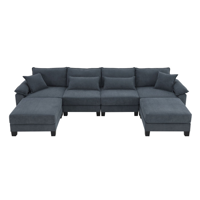 Corduroy Modular Sectional Sofa, U Shaped Couch With Armrest Bags, 6 Seat Freely Combinable Sofa Bed, Comfortable And Spacious Indoor Furniture For Living Room - Gray