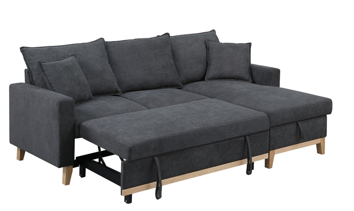 Colton - Woven Reversible Sleeper Sectional Sofa With Storage Chaise - Dark Gray