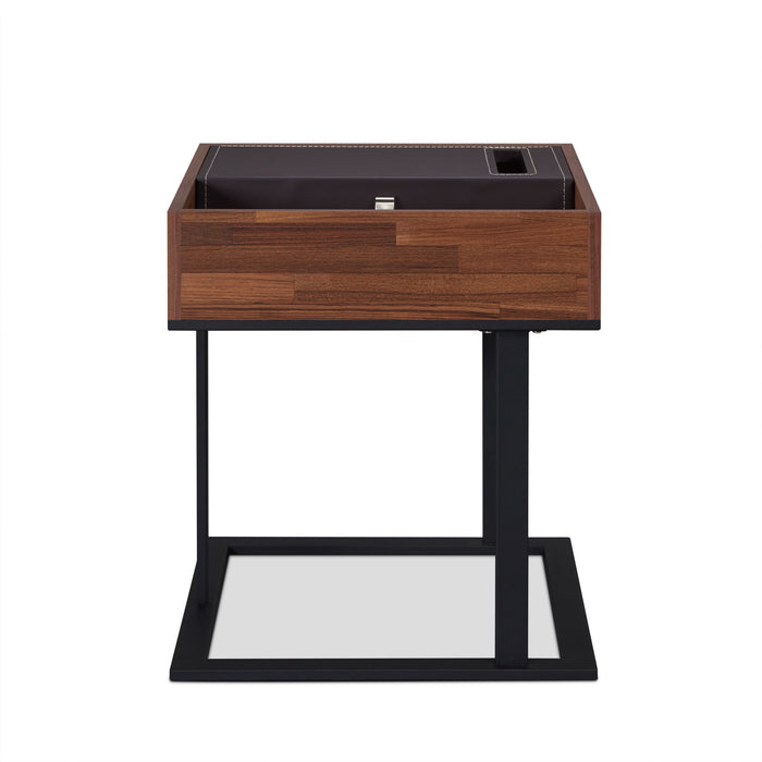 Sara II - Accent Table With Espresso PU Decor - Walnut / Sandy Black