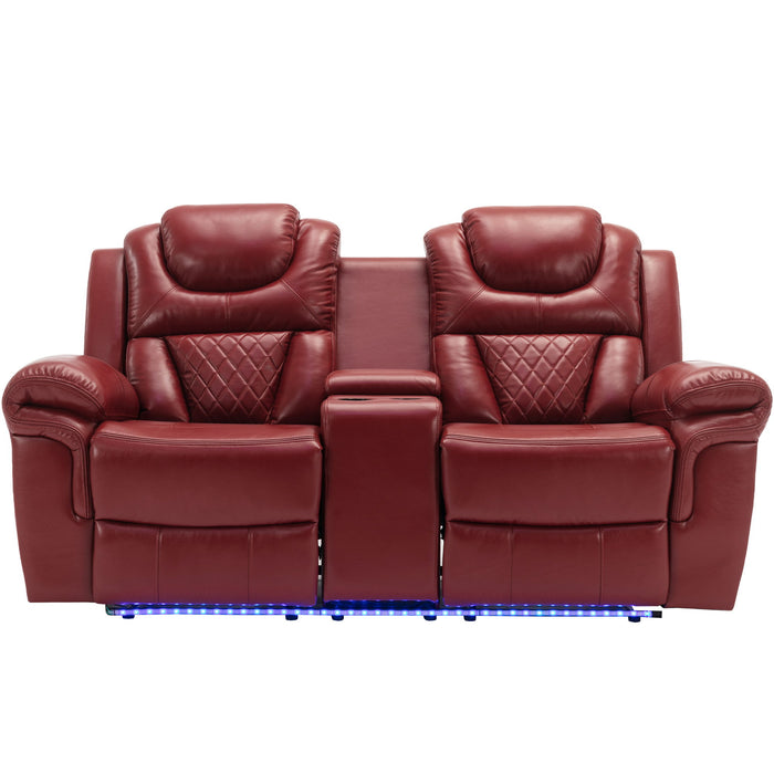 3 Pieces Recliner Sofa Sets Home Theater Seating Manual Recliner Chair With Center Console And Led Light Strip For Living Room