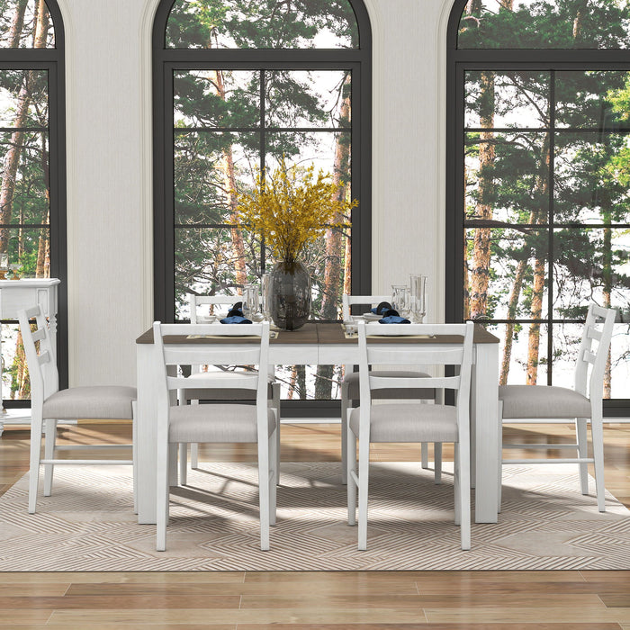 Wooden Dining Table Set Mutifunctional Extendable Table With Leaf And 2 Drawers, Dining Chairs With Soft Cushion