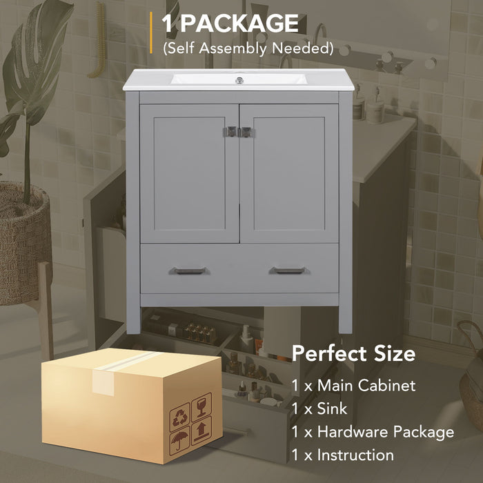 Bathroom Vanity With Single Sink, Combo Cabinet Undermount Sink, Bathroom Storage Cabinet With Two Doors And A Drawer, Soft Closing, Multifunctional Storage, Solid Wood Frame