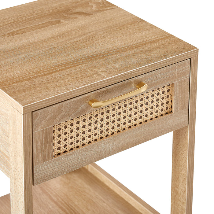 15.75" Rattan End Table With Drawer, Modern Nightstand, Side Table For Living Room, Bedroom