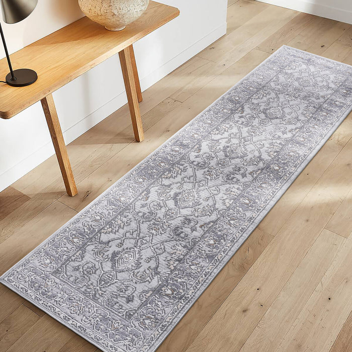 Marfi - 2' x 8' Oriental Non-Shedding Stylish And Stain Resistant Area Rug - Ivory / Gray