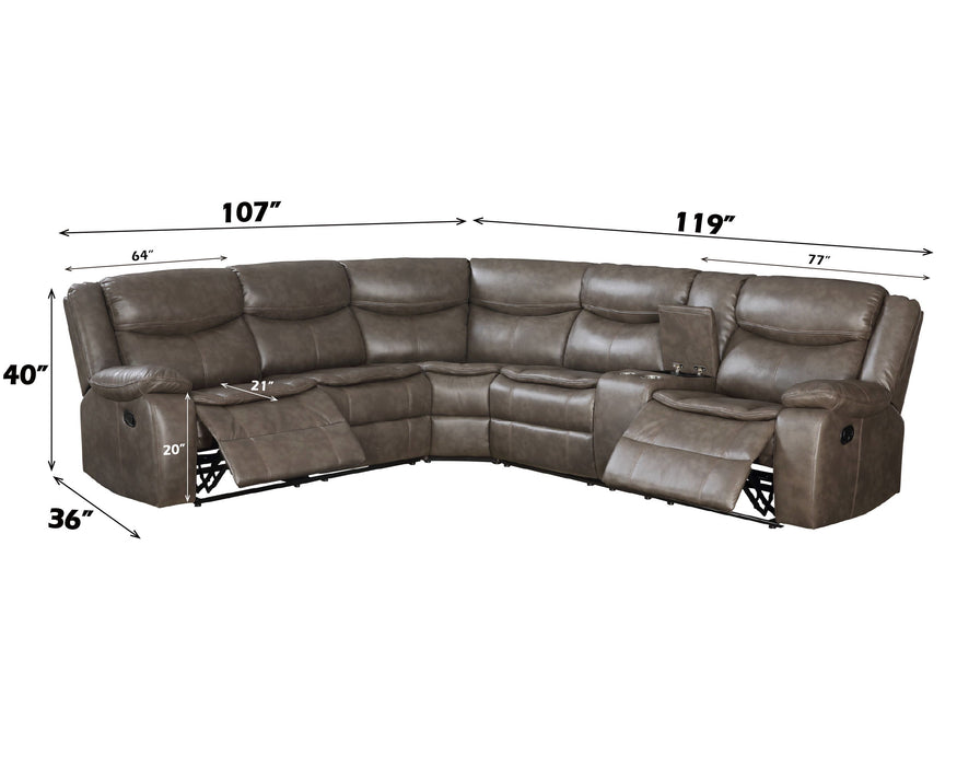 Tavin - Faux Leather Manual Recliner Sectional Sofa With Cupholder Console - Taupe