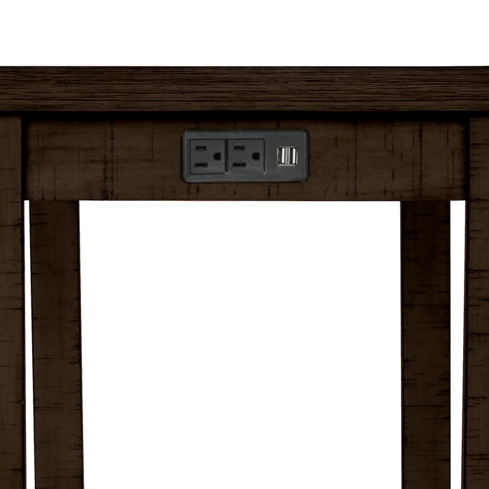 Topmax - 4 Pieces Counter Height Table With Fabric Padded Stools, Rustic Bar Dining Set With Socket