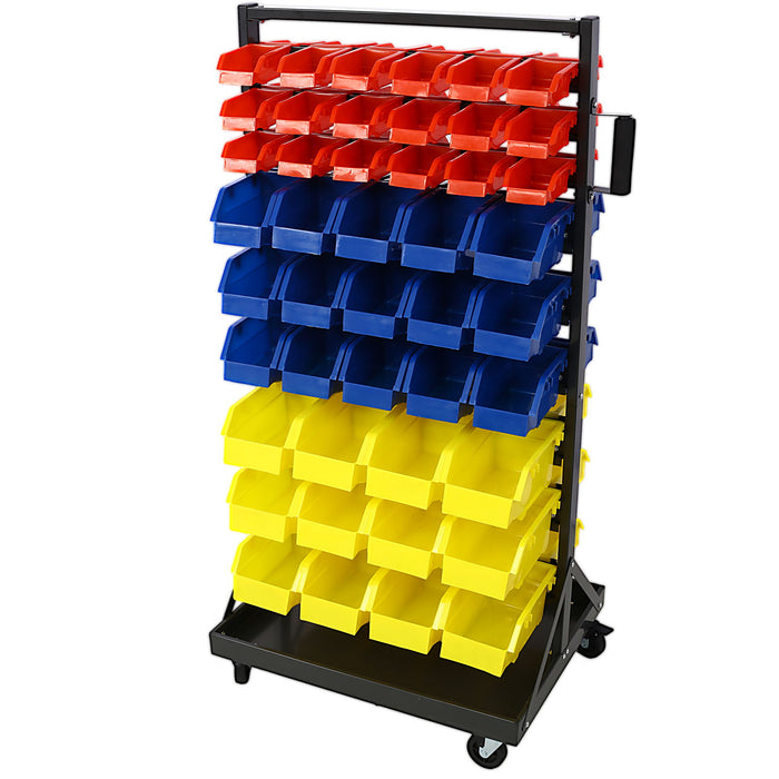 90 Parts Bin Shelving Storage Organizer With Locking Wheels For Shop Garage And Home - Black / Yellow