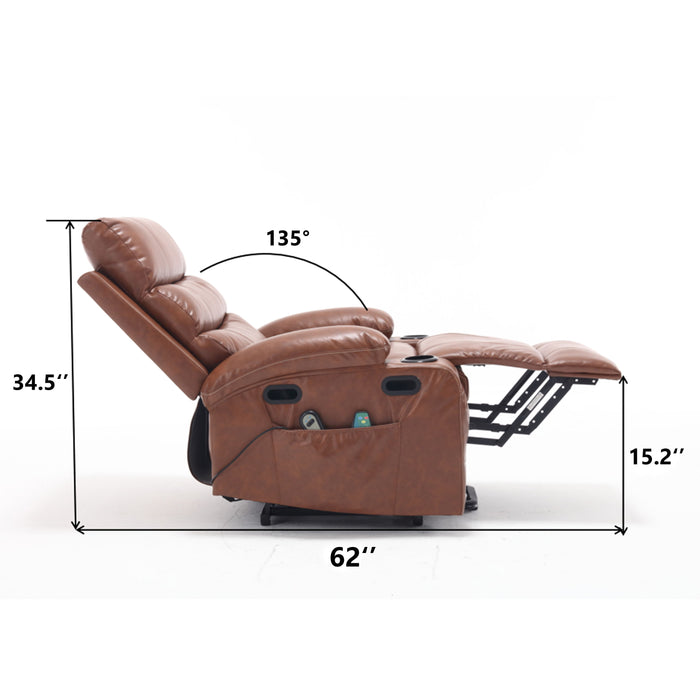 Large Size Electric Power Lift Recliner Chair Sofa For Elderly, 8 Point Vibration Massage And Lumber Heat, Remote Control, Side Pockets And Cup Holders