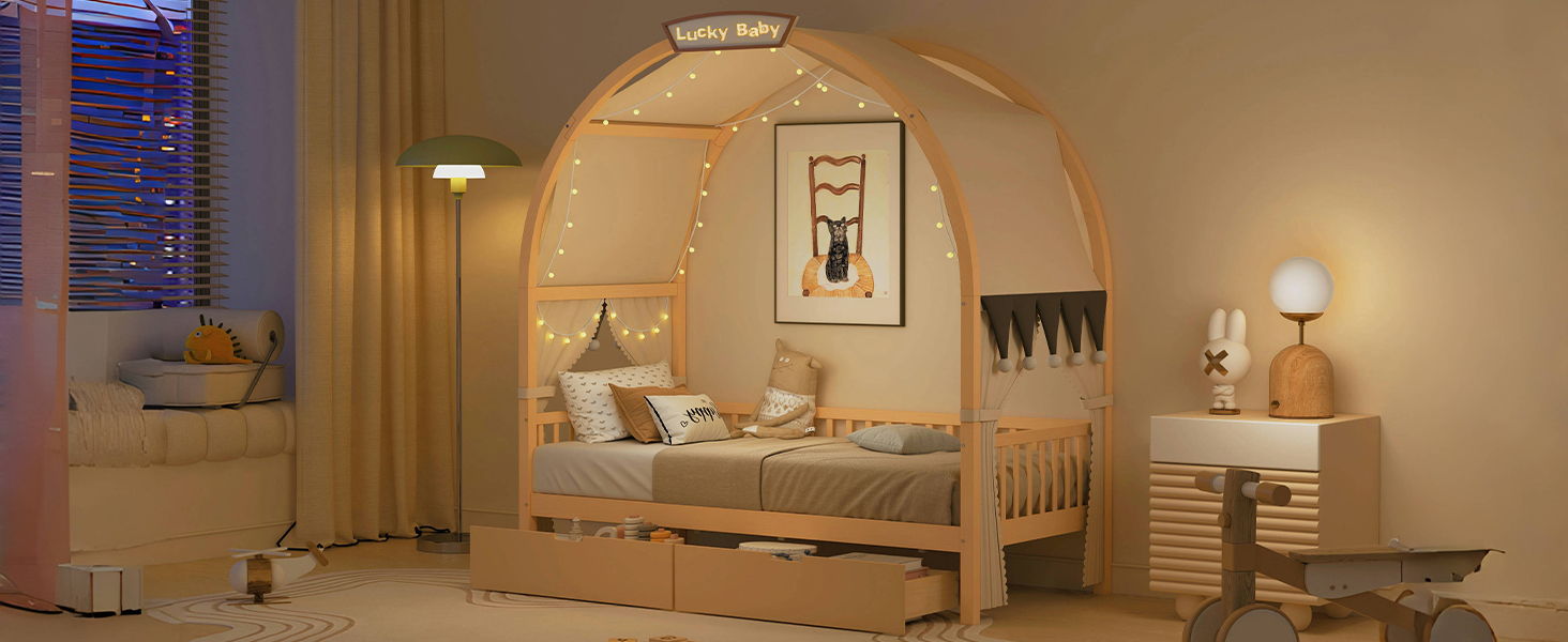 Bed With Arched Roof And 2 Drawers