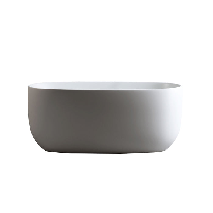 Freestanding Bathtub Resin Stone Soaking Bathtub Solid Surface Modern Tubs With Overflow And Pop-Up Drain - Matte White