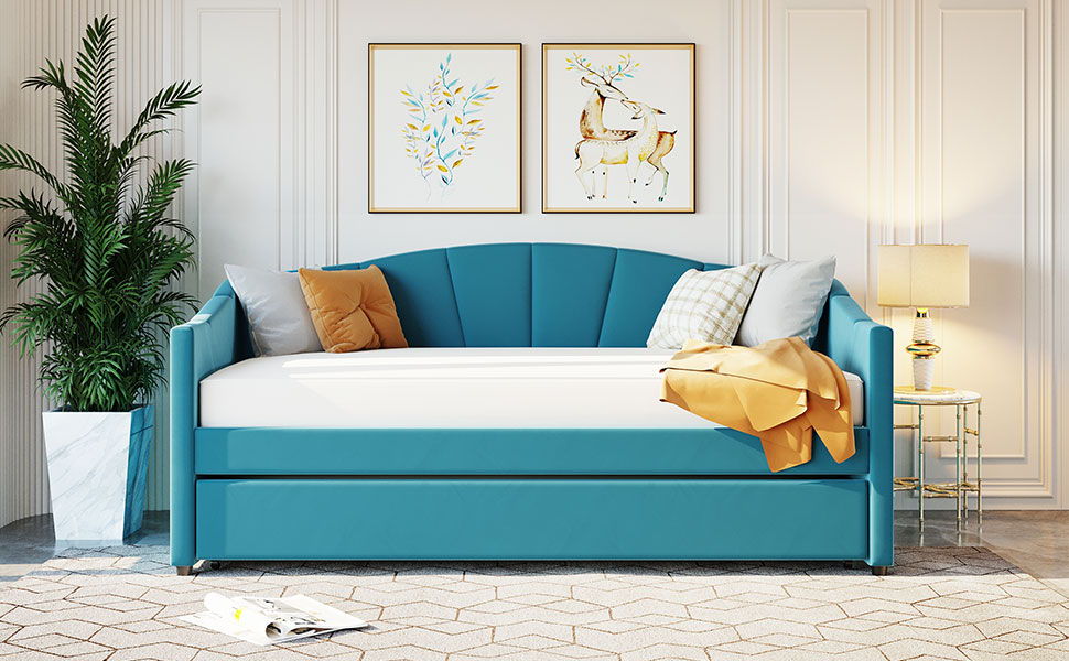 Upholstered Daybed Sofa Bed With Trundle Bed And Wood Slat