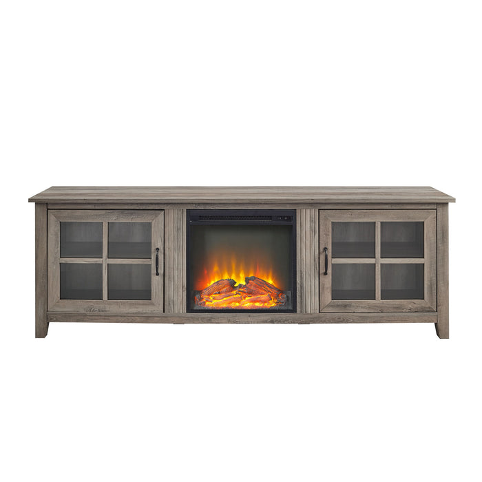 Modern Farmhouse 2 Door Glass Windowpane 70" Fireplace TV Stand For 80" TVs