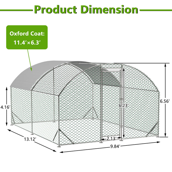 Large Chicken Coop Metal Chicken Run With Waterproof And Anti-Uv Cover, Dome Shaped Walk-In Fence Cage Hen House For Outdoor And Yard Farm Use, 1" Tube Diameter