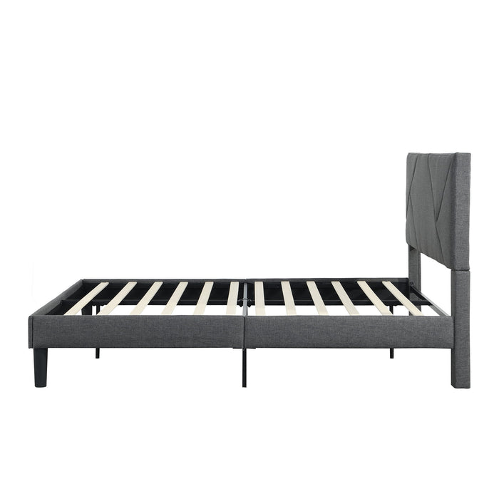 Queen Size Upholstered Platform Bed Frame Wood Slat Support - Gray