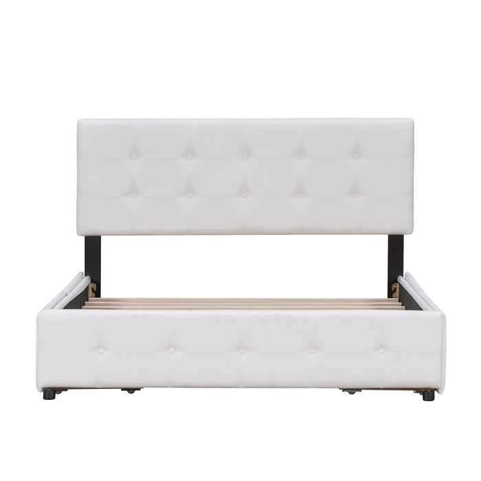 Upholstered Platform Bed With Classic Headboard And 4 Drawers, No Box Spring Needed