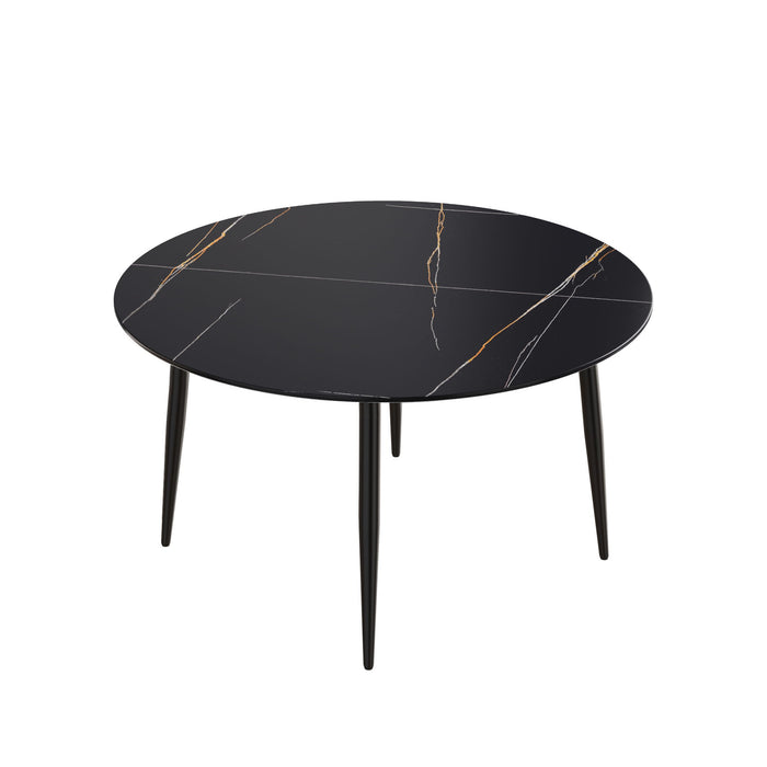 Modern Artificial Stone Round Dining Table With Metal Legs, Can Accommodate 6 People - Black