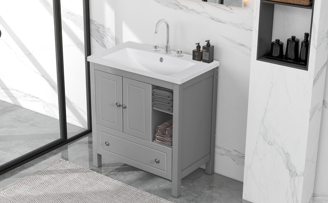 Bathroom Vanity With Sink, Bathroom Storage Cabinet With Doors And Drawers, Solid Wood Frame, Ceramic Sink