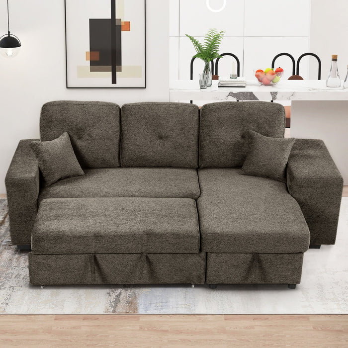 Reversible Sleeper Sectional Sofa Bed With Side Shelf And 2 Stools, Pull-Out L-Shaped Sofa Bed, Corner Sofa-Bed With Storage Chaise Left / Right Hande For Living Room