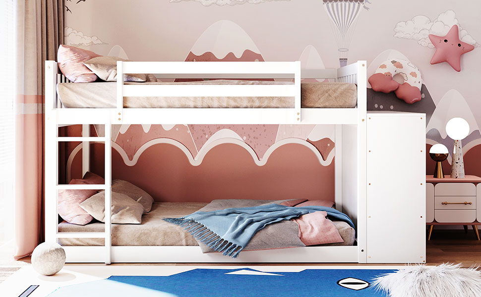 Twin Over Twin Bunk Bed With 4 Drawers And 3 Shelves