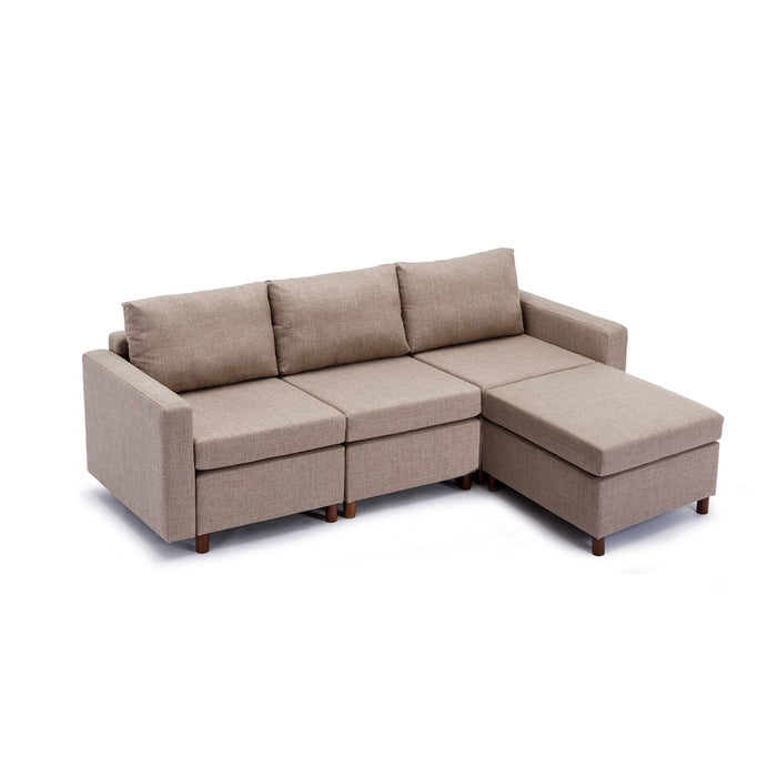 3 Seat Module Sectional Sofa Couch With 1 Ottoman For Living Room, Seat Cushion And Back Cushion Non-Removable And Non-Washable