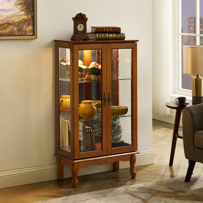 Curio Cabinet Lighted Curio Diapaly Cabinet With Adjustable Shelves And Mirrored Back Panel, Tempered Glass Doors (3 Tier), (E26 Light Bulb Not Included)