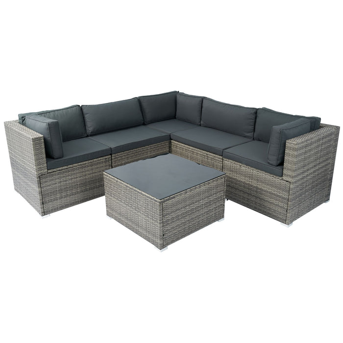 6 Pieces PE Rattan Sectional Outdoor Furniture Cushioned Sofa Set Wicker