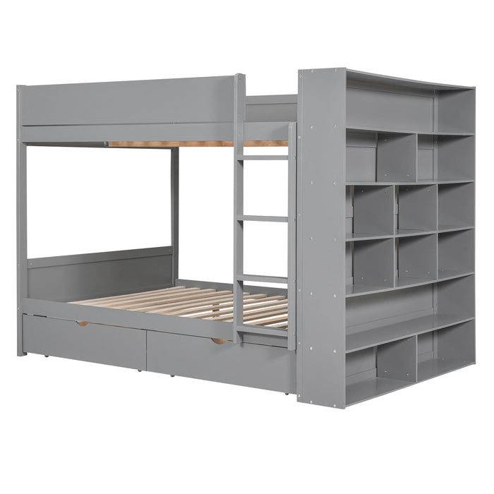 Full Over Full Bunk Bed With 2 Drawers And Multi - Layer Cabinet