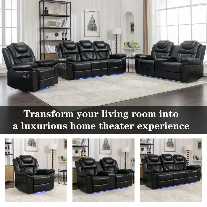 Home Theater Seating Manual Recliner Loveseat With Hide-Away Storage, Cup Holders And Led Light Strip For Living Room