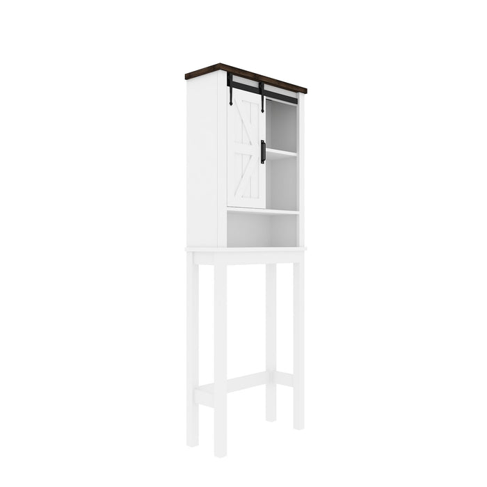 Over The Toilet Storage Cabinet, Farmhouse Above Toilet Storage Cabinet With Adjustable Shelves & Sliding Barn Doors, Organizers Over Toilet For Bathroom, Living Room - White