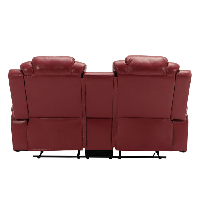 Home Theater Seating Manual Recliner Loveseat With Hide-Away Storage, Cup Holders And Led Light Strip For Living Room