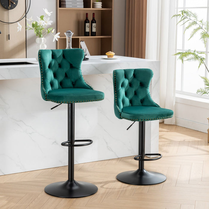 Swivel Velvet Barstools Adjusatble Seat Height, Modern Upholstered Bar Stools With Backs Comfortable Tufted For Home Pub And Kitchen Island (Set of 2)